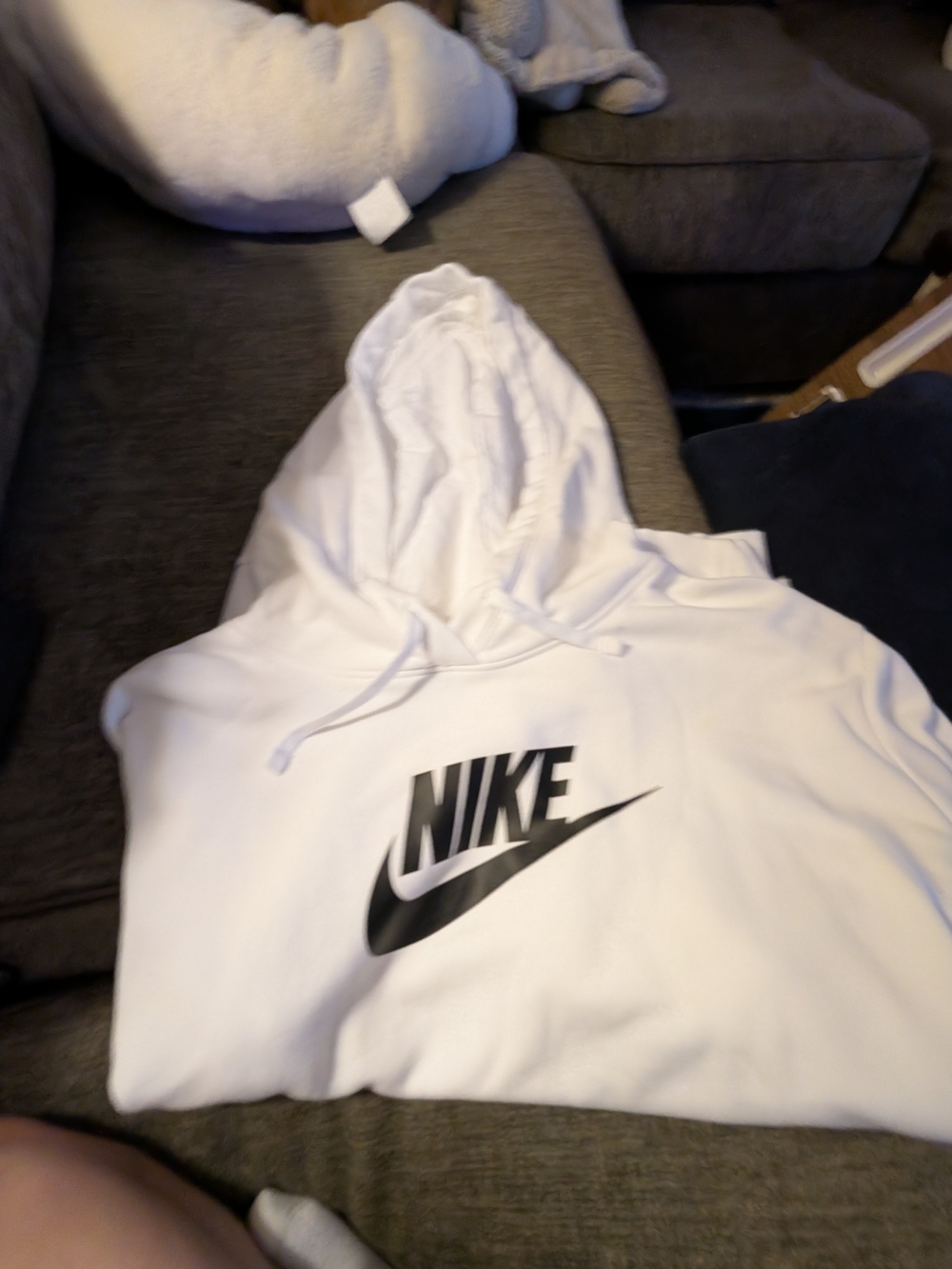 Nike White Hoodie with Black Swoosh Tag